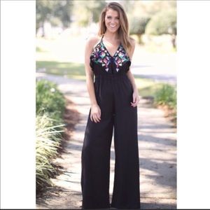 Judith March Embroidered Halter Jumpsuit